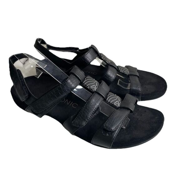Vionic Size 9 44 Amber Strappy Sandals Women’s Black Arch Support Open Toe - Picture 1 of 10